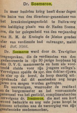 Kliping Koran Penghargaan untuk Soemeroe dari Harian De Locomotief 17 November 1926
